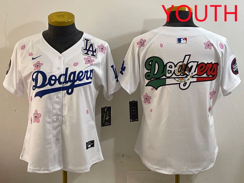 Youth Los Angeles Dodgers Blank White Sakura Edition 2025 Nike MLB Jersey style 10->youth mlb jersey->Youth Jersey